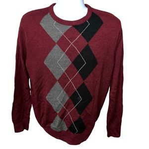 Men’s Geoffrey Beene 100% Acrylic Argyle Burgundy Crewneck Sweater - M